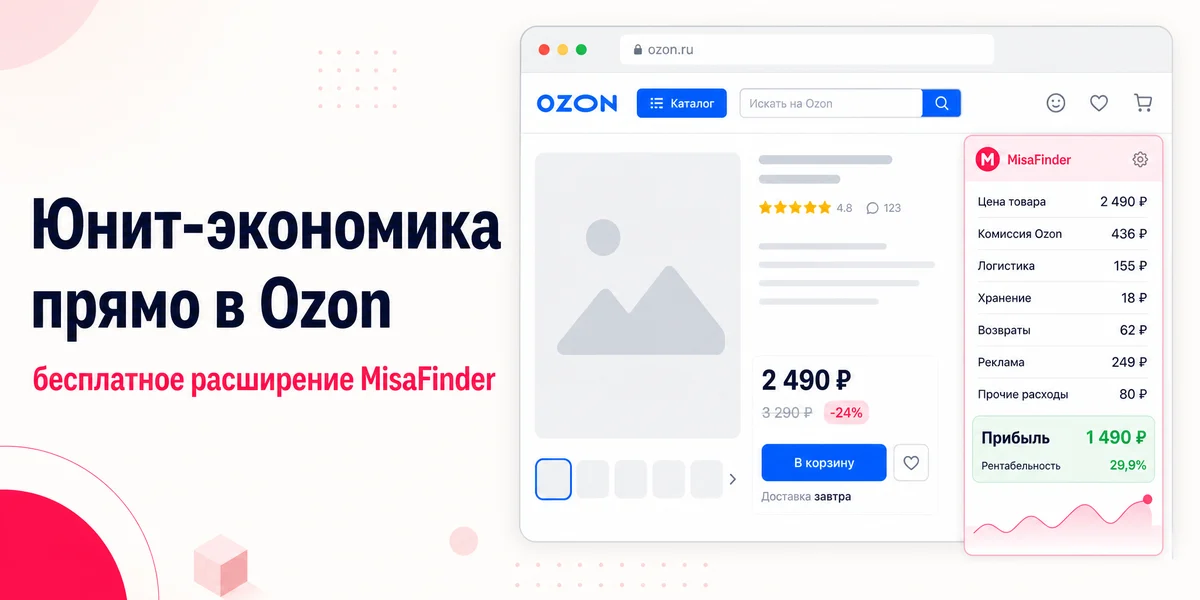 Расширение MisaFinder: юнит-экономика прямо в карточке Ozon