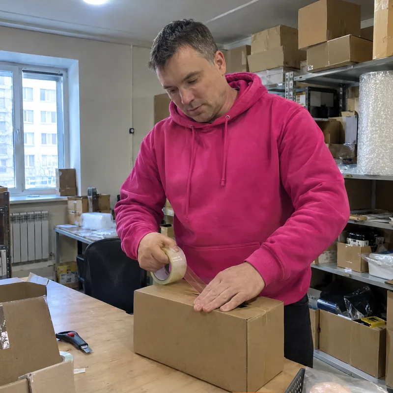 Селлер упаковывает заказ в коробку